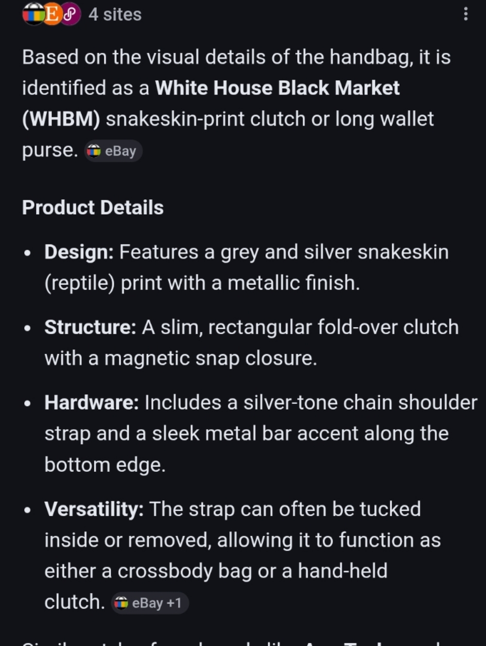 White House Black Market Silver Snake-Embossed Chain Clutch - Picture 12 of 14